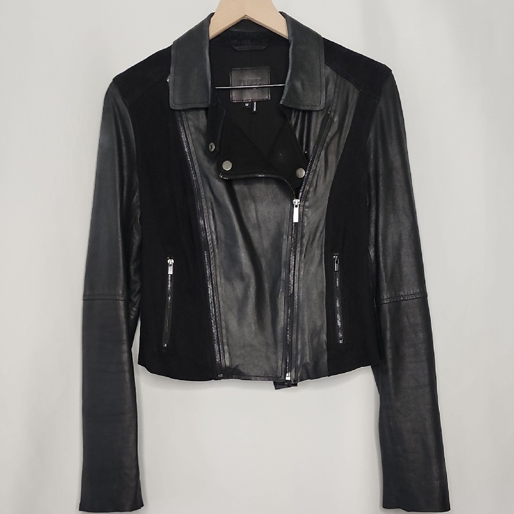 PAIGE Black Leather Jacket with Suede And Zipper Details Size Medium - Picture 8 of 9